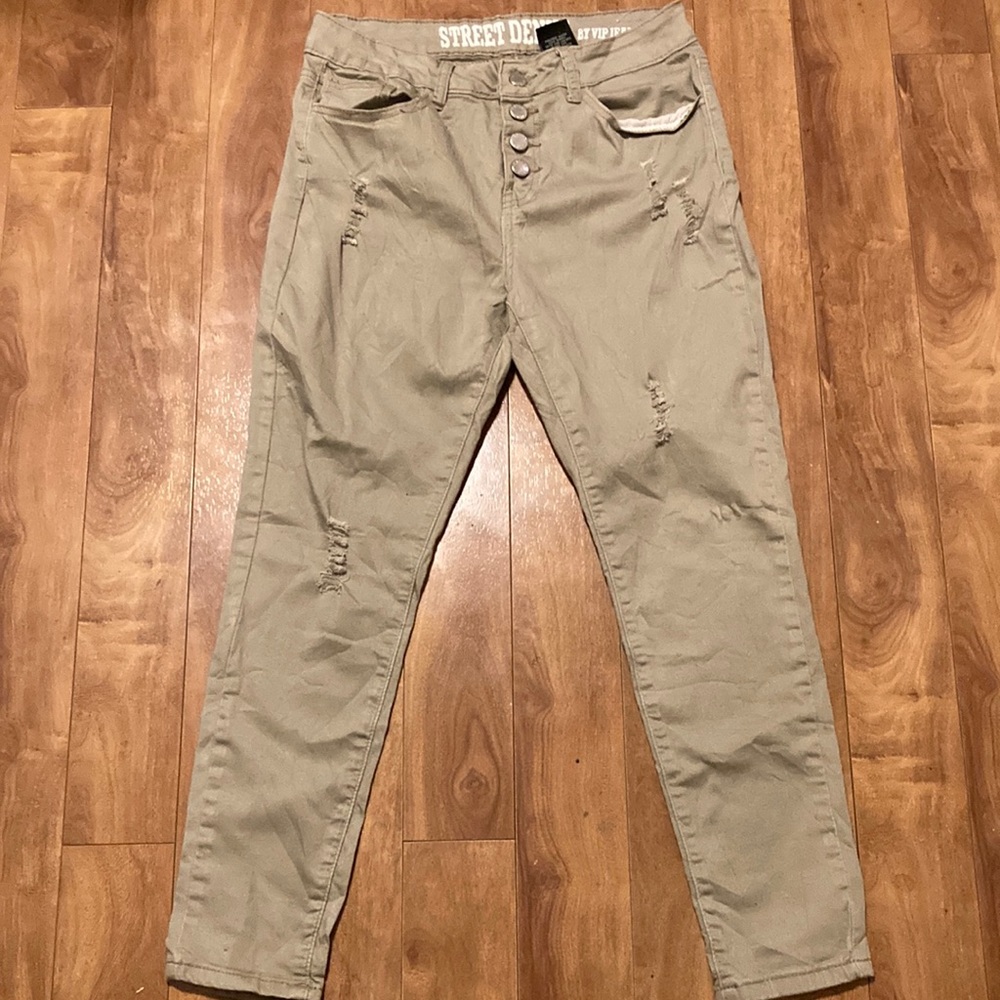 STREET DENIM BY VIP💫 Women’s Tan Denim Distressed Ankle Skinny Leg Jeans
